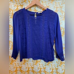 Anthropologie Meadow Rue Crochet Lace Panel 3/4 Sleeve Top
